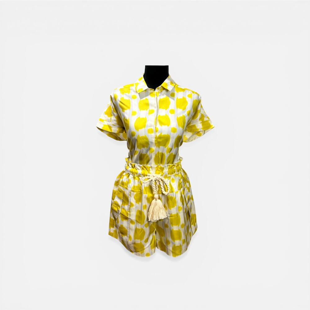 Jim Thompson Thai Silk Yellow Preppy Two Piece Set Luxe Vacation Fit